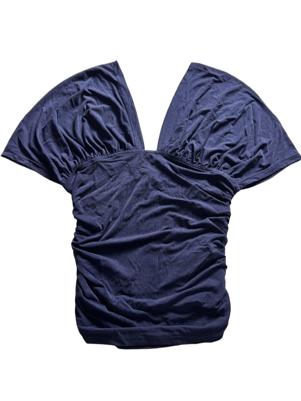 Motel Rocks Vernia Plunge Batwing Top Cupro Navy Size M Ruched Deep V NWT